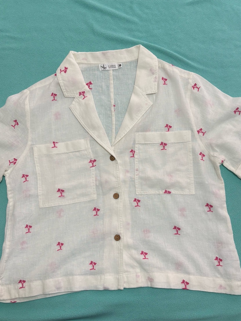 Carve Designs White and Light Blue Linen Shirt
